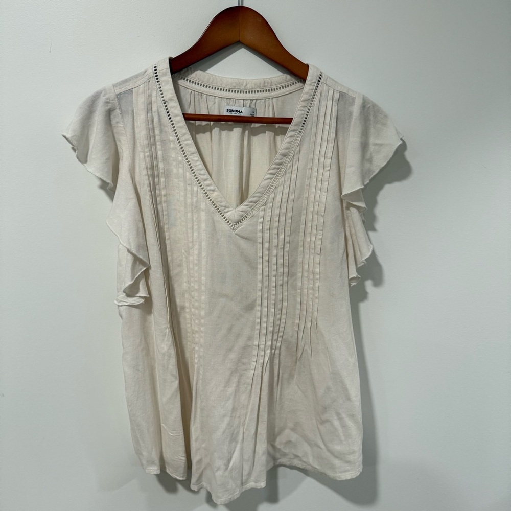 Sonoma Cream Ruffle Sleeve Blouse
